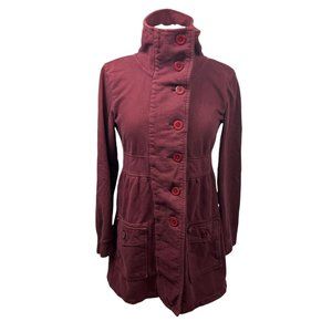 Prana Womens High Neck  Catrina Jersey Button Front Jakcet Cranberry Size Medium